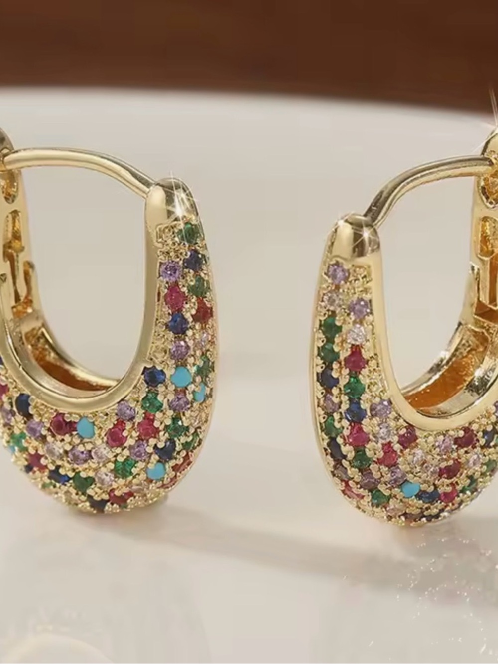 Gold Multicolor Pave Hoop Earrings - Women's Jewelry